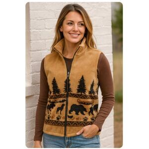 Anywear Vest Brown Fleece Full Zip Jacket Made In Canada Womens Size L